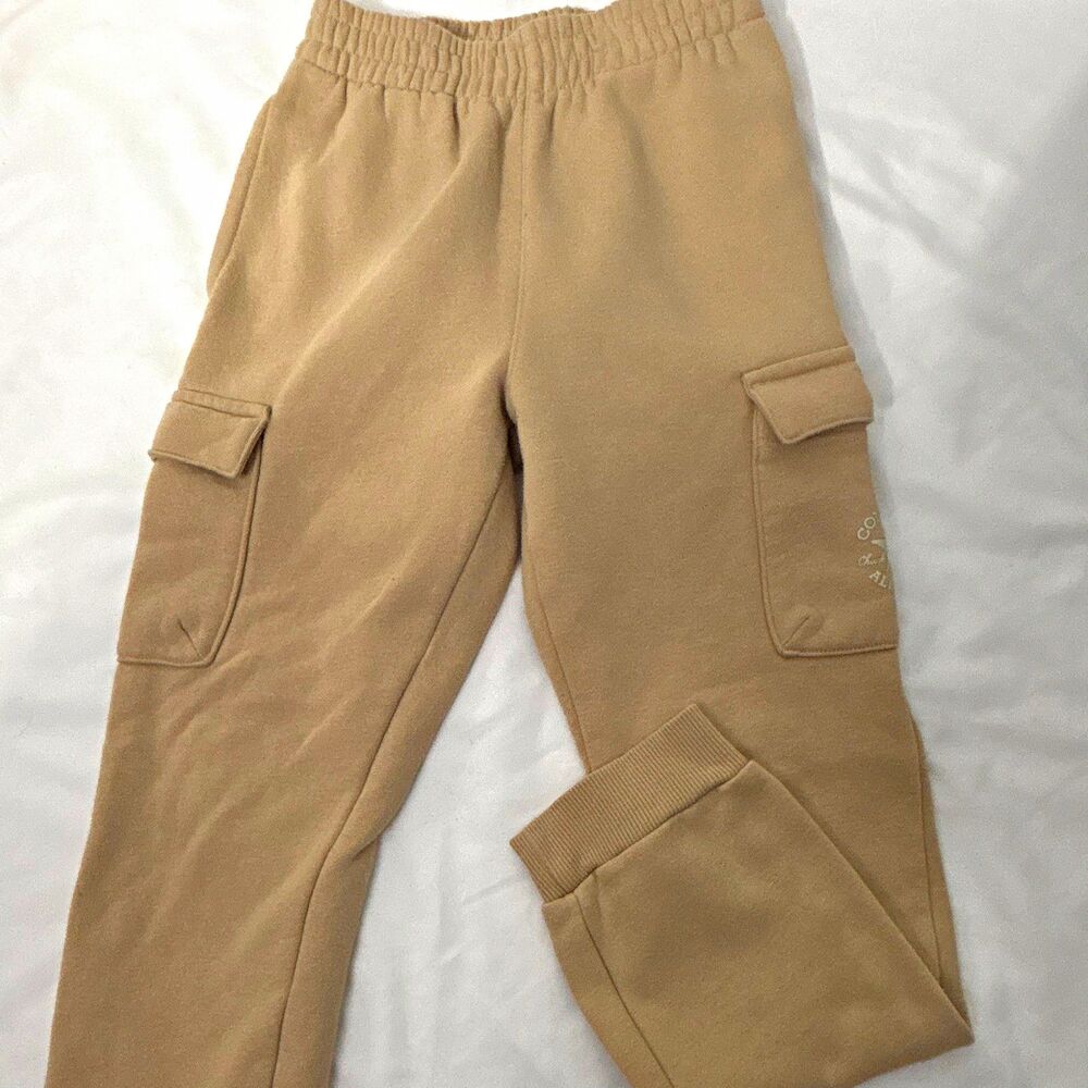 Converse All Star Boys Beige Fleece Jogger Pants S Elastic Waist Pockets